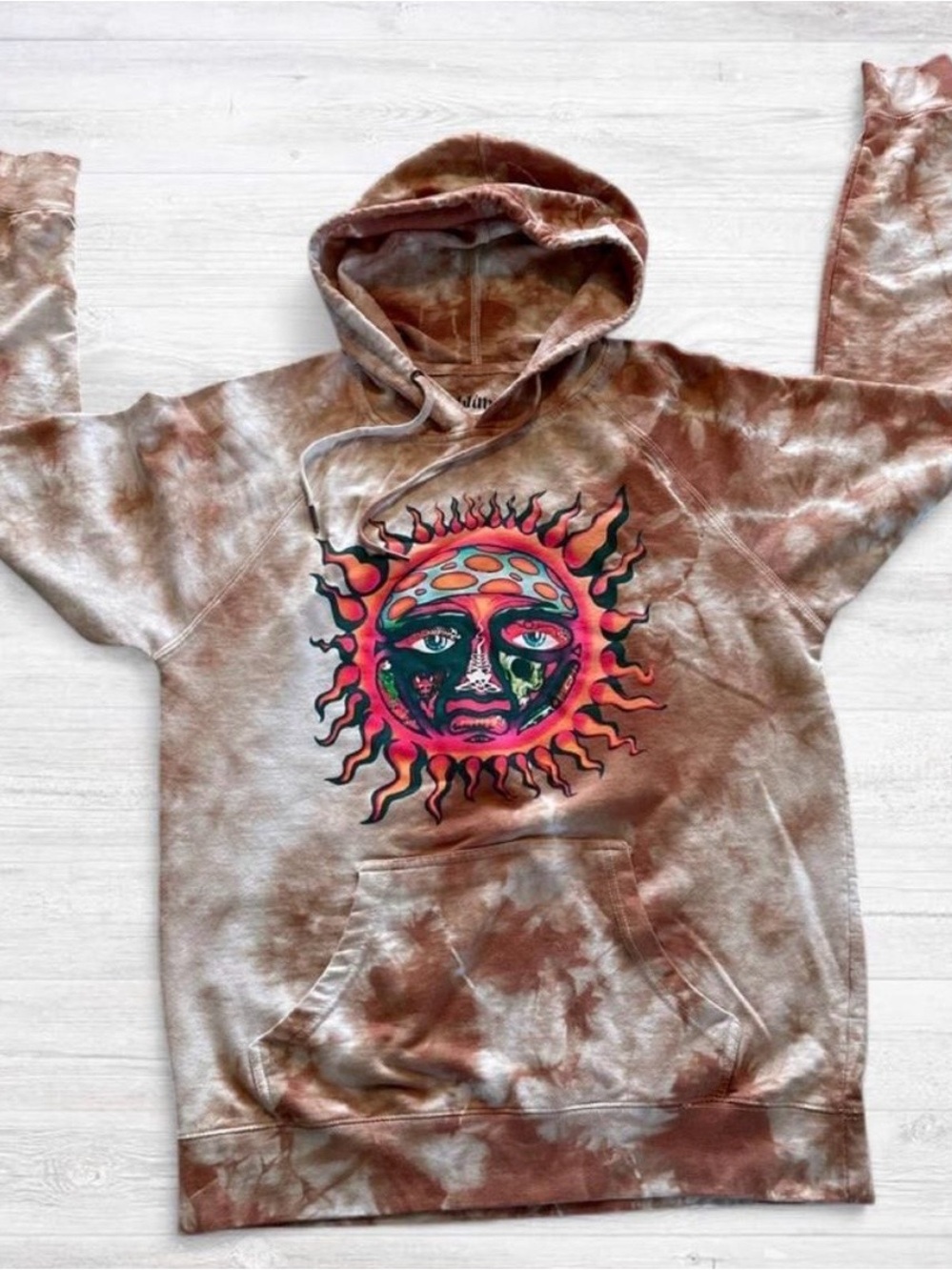Men's Tie-Dye Crewneck Sweatshirt with Sun Graphic - Brown